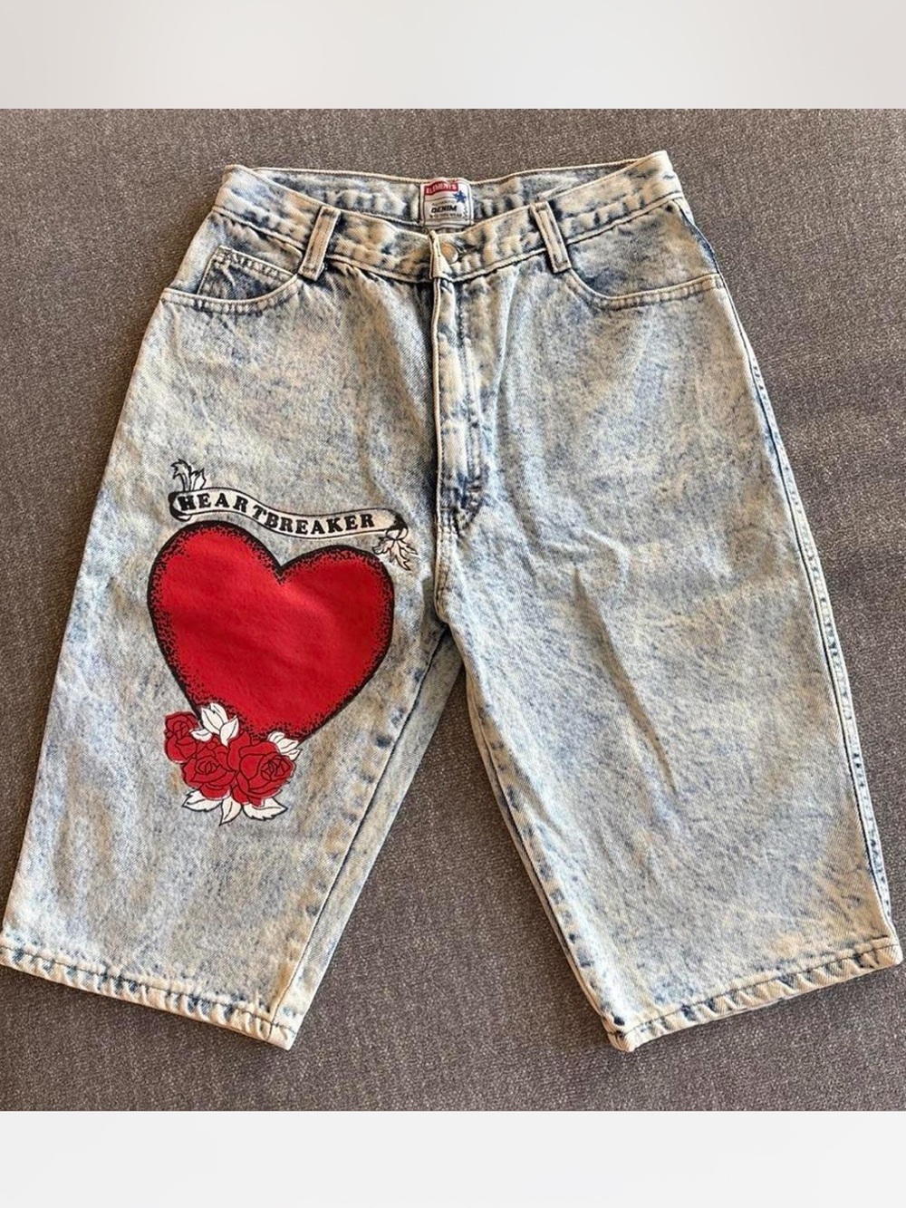 Elements Light Blue Acid Wash Denim Shorts with Red Logo Tag